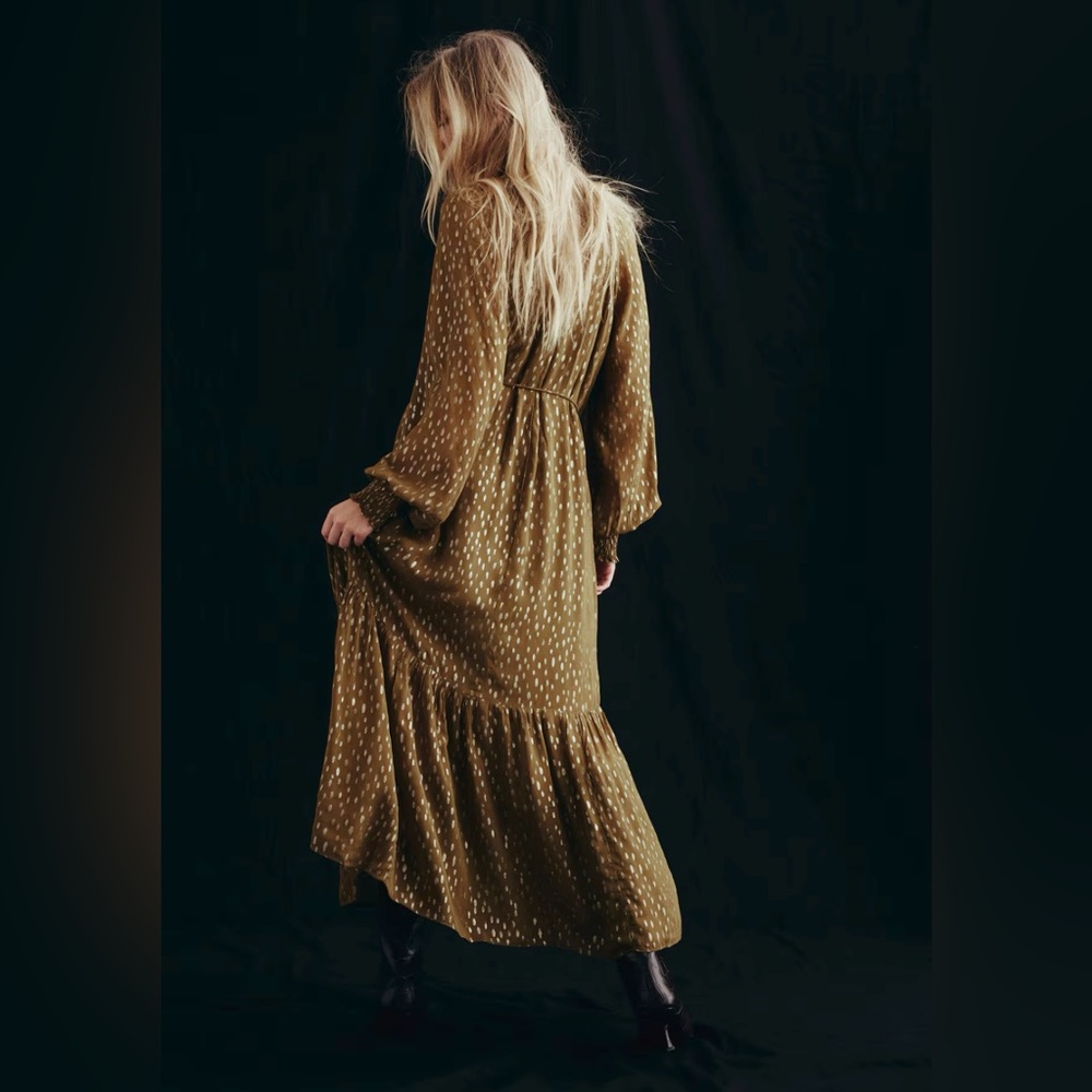 H&M NWT DARK KHAKI GREEN PATTERNED MAXI DRESS - Picture 3 of 11
